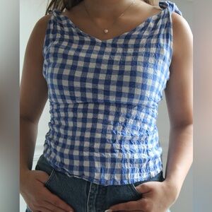 Blue Checkered Sleeveless Top